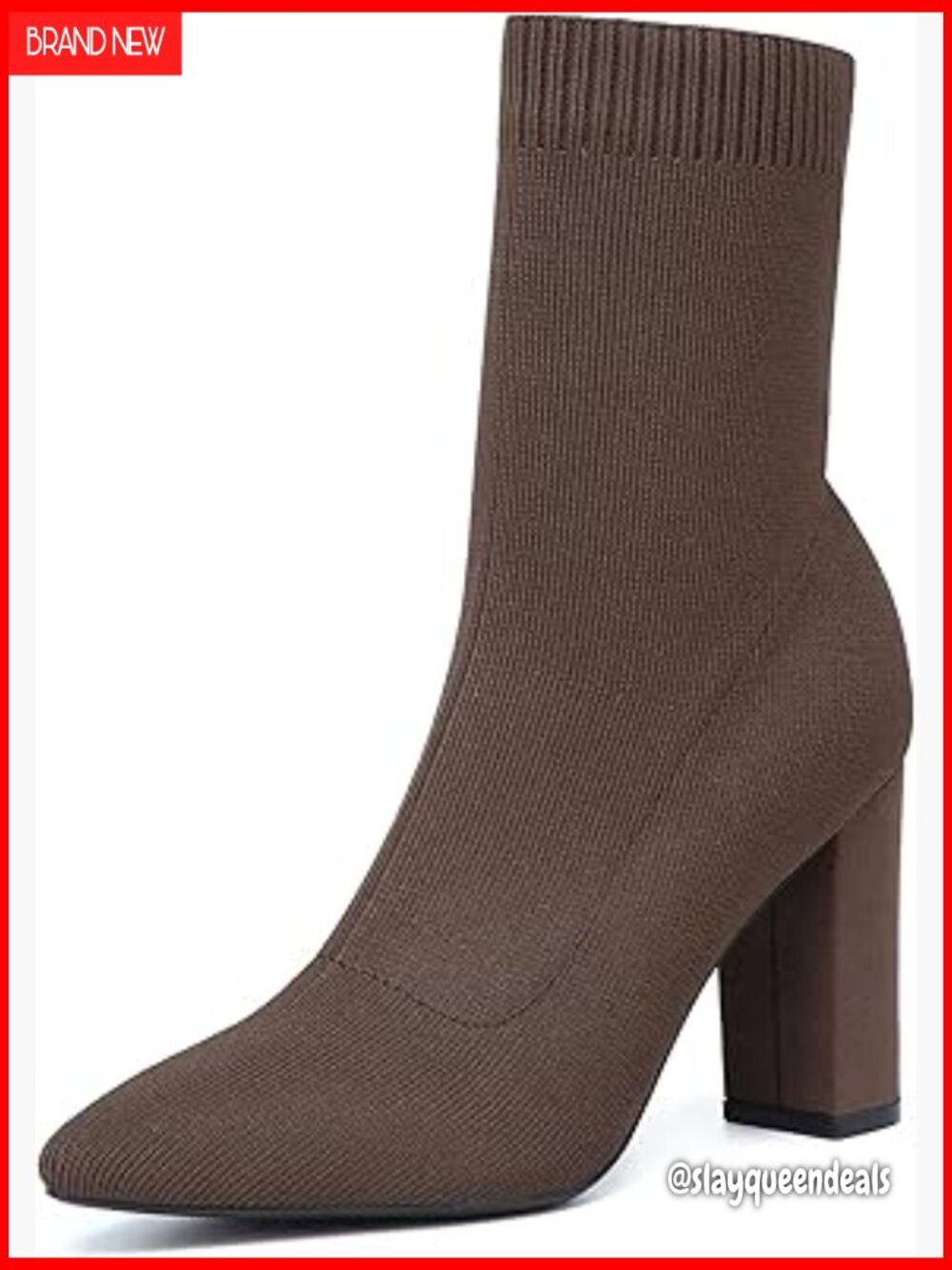Pointed Toe Ankle Boots Chunky Heel Stretch Knit Slim Fit Casual Fall Winter